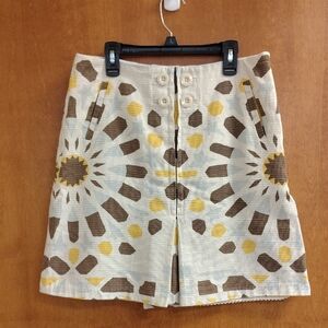 Elevenses Geometric Mini Skirt in Cream Yellow Blue and Brown